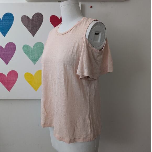 Rebecca Taylor pink cold shoulder stretch linen top size large - Picture 2 of 13